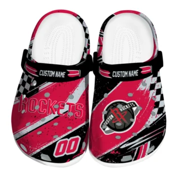 Houston Rockets Clogs - Customized Checkered Streaks Red Black