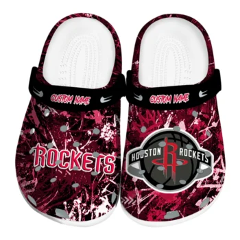 Houston Rockets Clogs - Customized Graffiti Burst Red Black