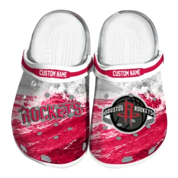 Houston Rockets Clogs - Customized Wave Swirl Red White