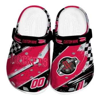 Houston Rockets Clogs - Customized Checkered Streaks Red Black