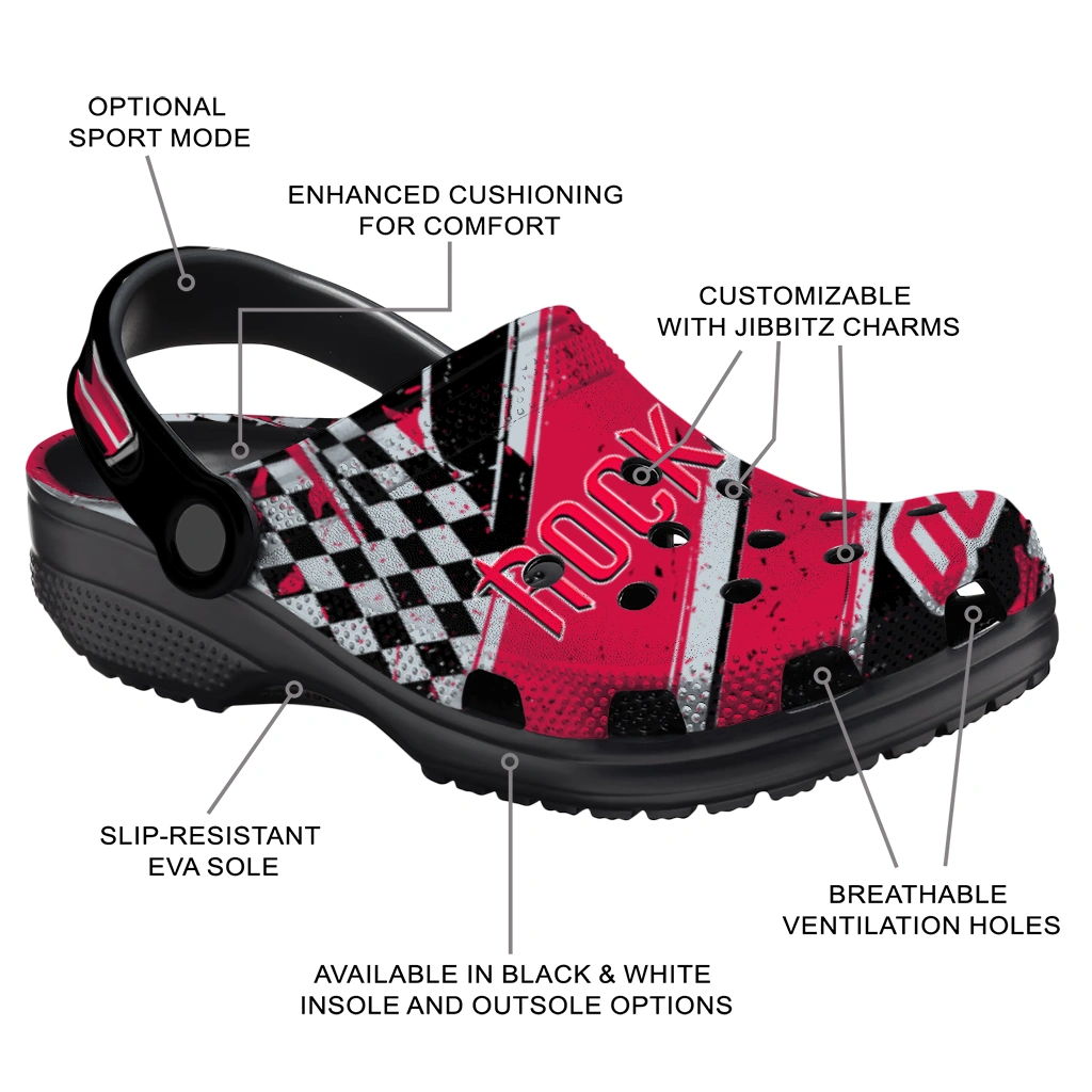 Houston Rockets Clogs - Customized Checkered Streaks Red Black 5
