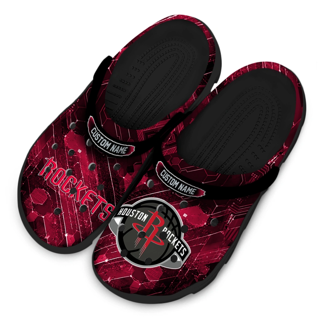 houston-rockets-clog-personalized-circuit-geometry-red-black-latest-model.webp