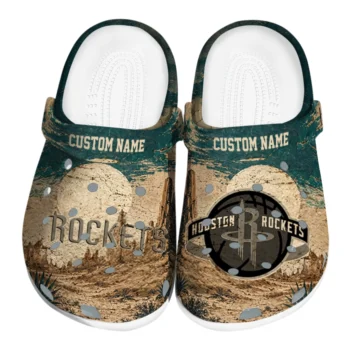 Houston Rockets Clogs - Personalized Cracked Landscape Fir Green Beige
