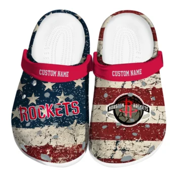 Houston Rockets Clogs - Personalized Distressed Stripes Red Blue