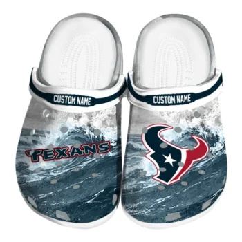 Houston Texans Clogs - Customized Wave Swirl Blue White