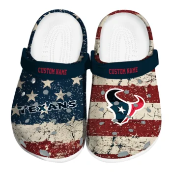 Houston Texans Clogs - Personalized Distressed Stripes Blue Red Blue