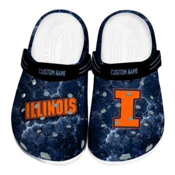 Illinois Fighting Illini Clogs - Custom Cracked Energy Blue Black