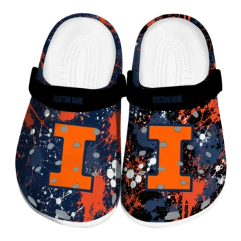 Illinois Fighting Illini Clogs - Custom Splatter Splash Blue Black
