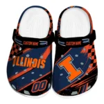 Illinois Fighting Illini Clogs - Customized Checkered Streaks Blue Black 1 illinois-fighting-illini-clog-customized-checkered-streaks-blue-black-best-selling.webp
