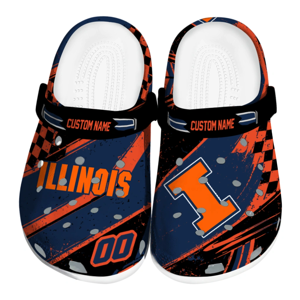 illinois-fighting-illini-clog-customized-checkered-streaks-blue-black-best-selling.webp illinois fighting illini clog customized checkered streaks blue black best selling