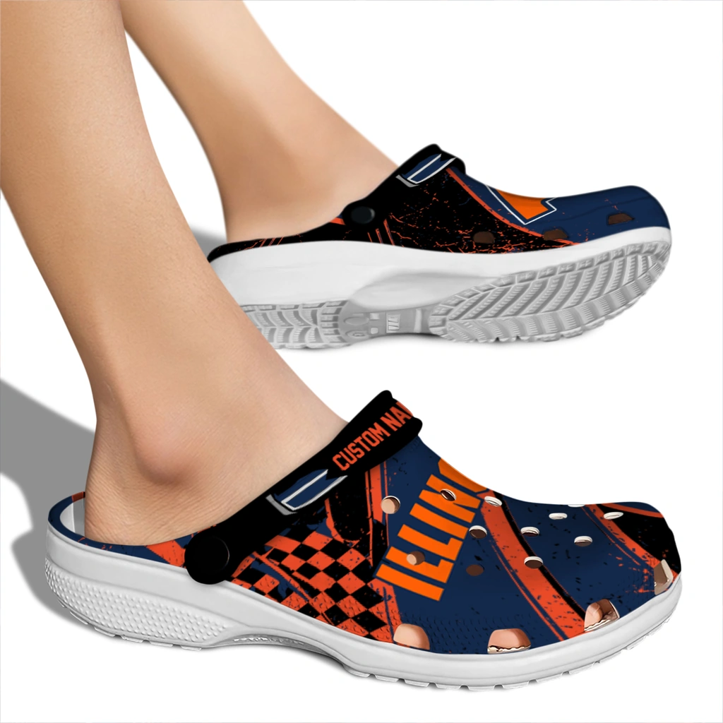 illinois-fighting-illini-clog-customized-checkered-streaks-blue-black-fashion-forward.webp