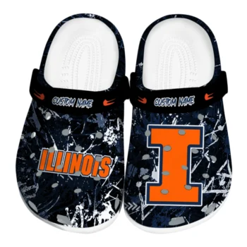 Illinois Fighting Illini Clogs - Customized Graffiti Burst Blue Black