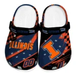 Illinois Fighting Illini Clogs - Customized Checkered Streaks Blue Black 1 Illinois Fighting Illini Clogs – Customized Checkered Streaks Blue Black 1