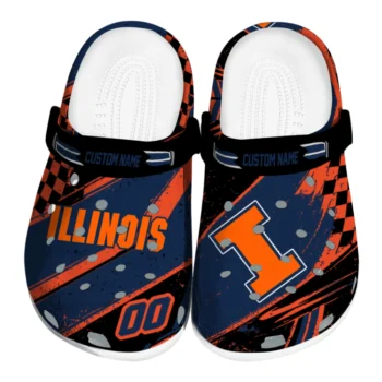 Illinois Fighting Illini Clogs - Customized Checkered Streaks Blue Black
