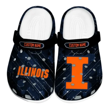 Illinois Fighting Illini Clogs - Personalized Circuit Geometry Blue Black