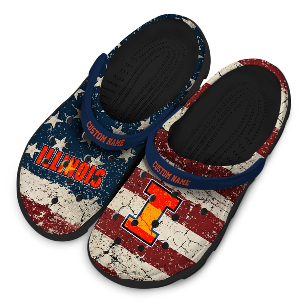 illinois-fighting-illini-clog-personalized-distressed-stripes-blue-red-blue-latest-model.webp