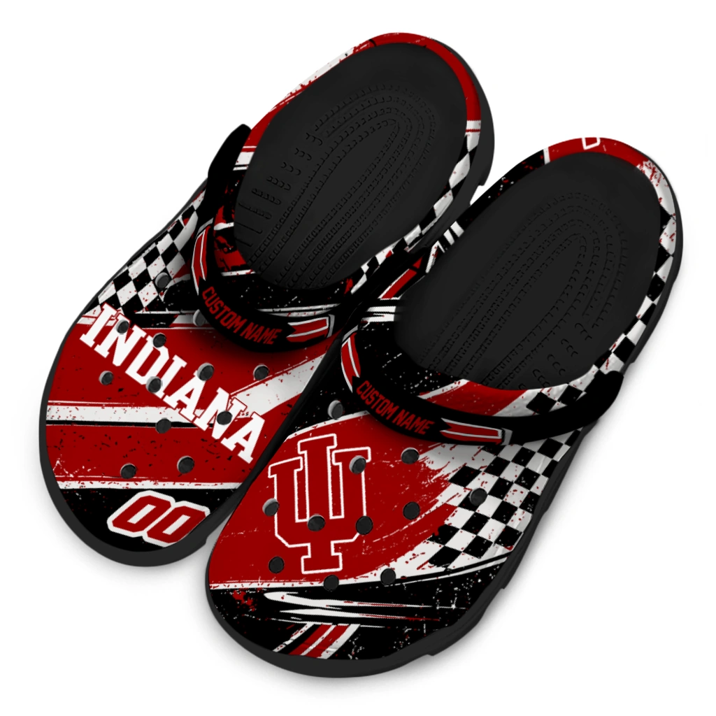 Indiana Hoosiers Clogs - Custom Checkered Streaks Red Black 4