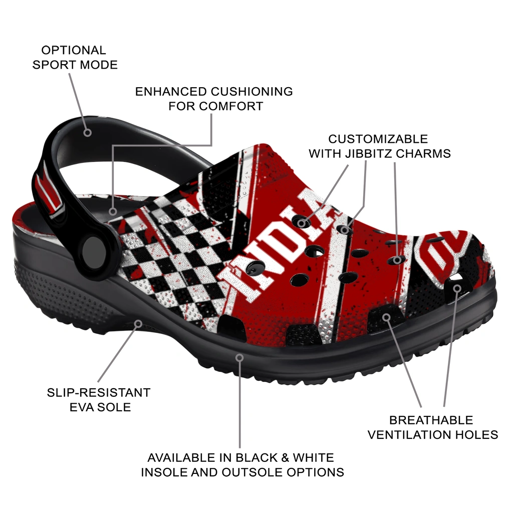 Indiana Hoosiers Clogs - Customized Circuit Geometry Red Black 5