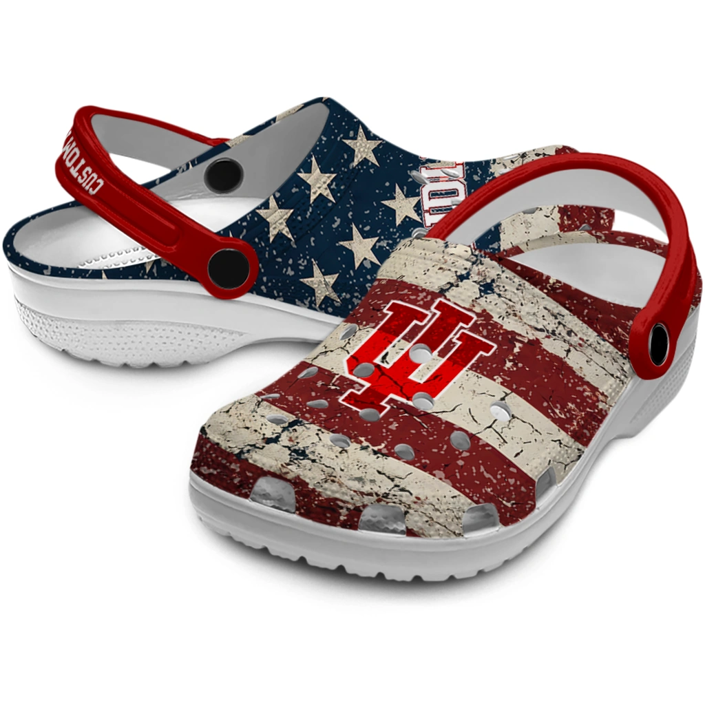 indiana-hoosiers-clog-customized-distressed-stripes-red-blue-high-quality.webp