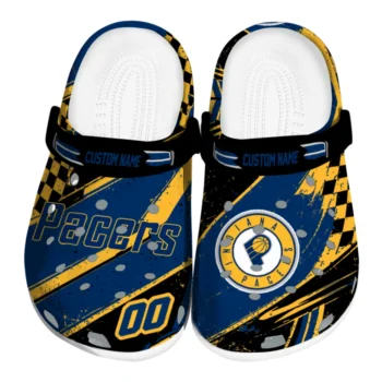 Indiana Pacers Clogs - Personalized Checkered Streaks Blue Black