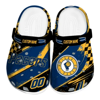 Indiana Pacers Clogs - Personalized Checkered Streaks Blue Black