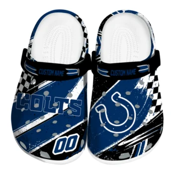 Indianapolis Colts Clogs - Personalized Checkered Streaks Blue Black