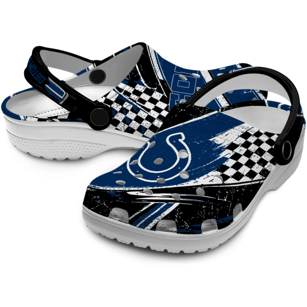 Indianapolis Colts Clogs - Personalized Checkered Streaks Blue Black 3