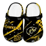 Iowa Hawkeyes Clogs – Personalized Checkered Streaks Black 1