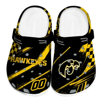 Iowa Hawkeyes Clogs - Personalized Checkered Streaks Black
