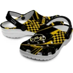 Iowa Hawkeyes Clogs – Personalized Checkered Streaks Black 1