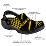Iowa Hawkeyes Clogs – Personalized Checkered Streaks Black 1