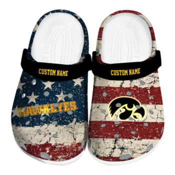 Iowa Hawkeyes Clogs - Custom Distressed Stripes Black Red Blue