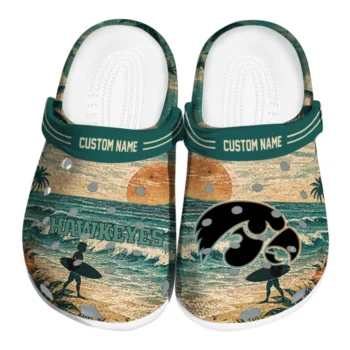Iowa Hawkeyes Clogs - Customized Wave Scene Fir Green