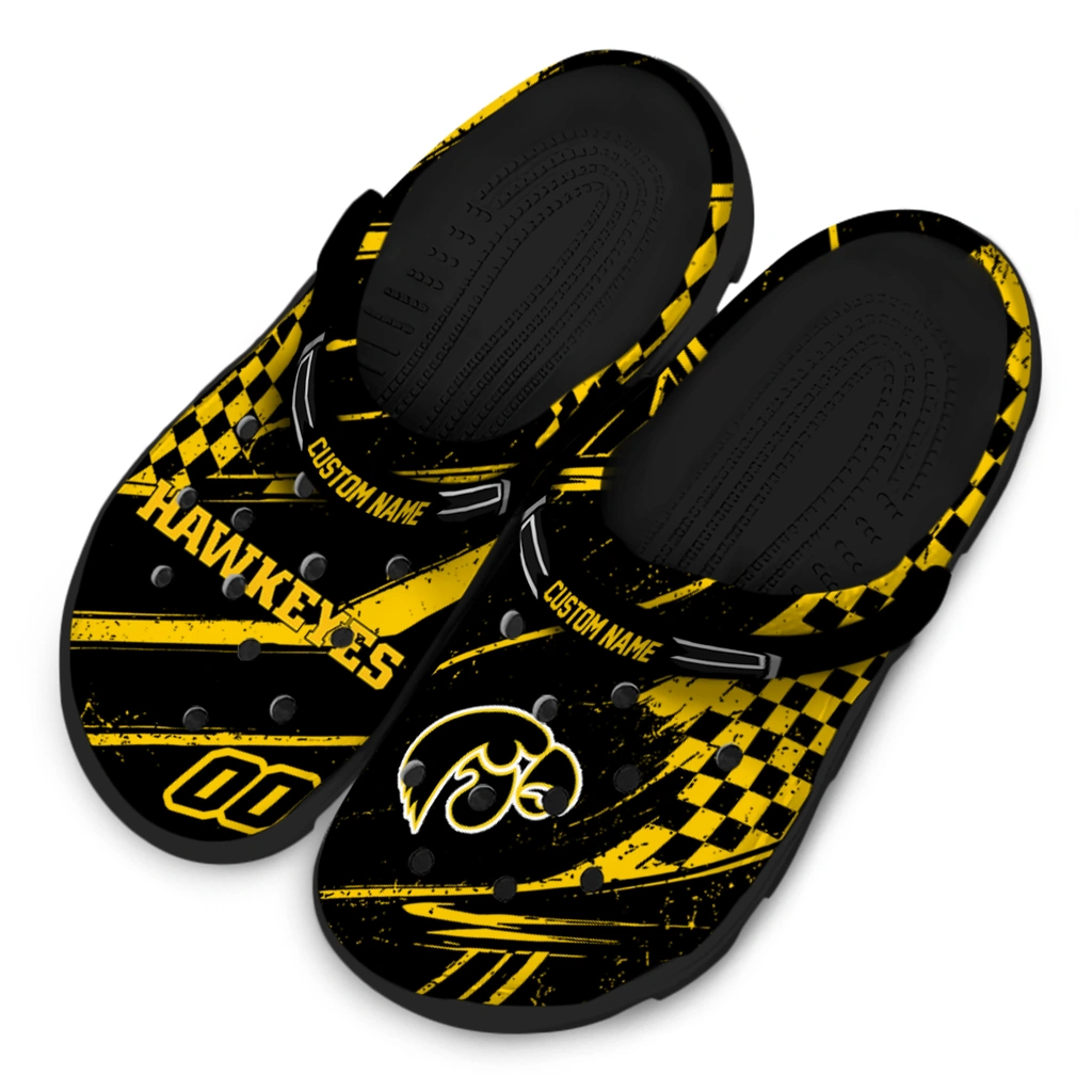 iowa-hawkeyes-clog-personalized-checkered-streaks-black-latest-model.webp