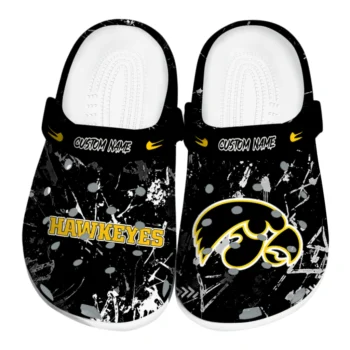 Iowa Hawkeyes Clogs - Personalized Graffiti Burst Black