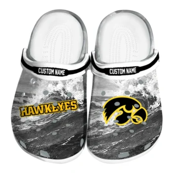 Iowa Hawkeyes Clogs - Personalized Wave Swirl Black White