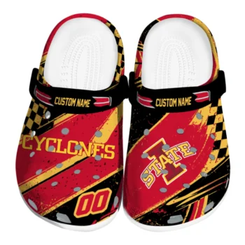 Iowa State Cyclones Clogs - Customized Checkered Streaks Red Black
