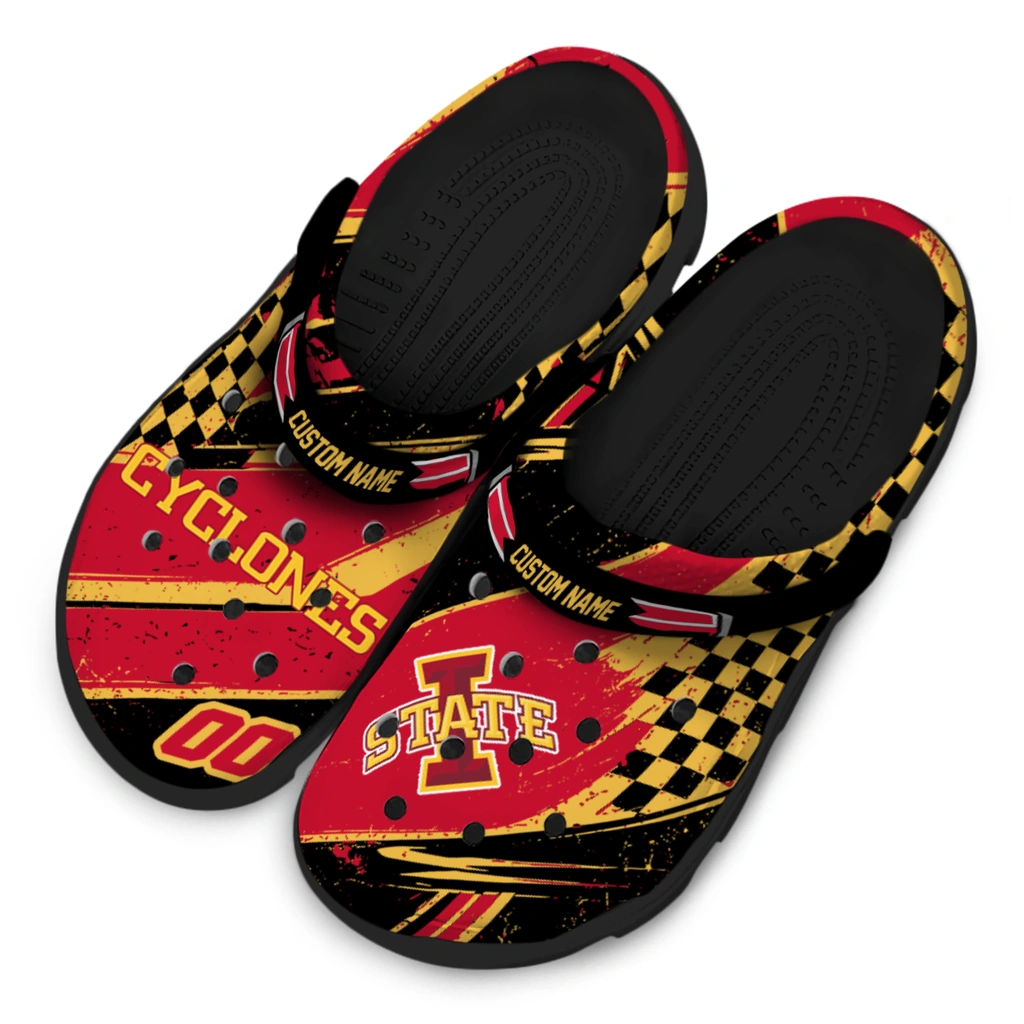 iowa-state-cyclones-clog-customized-checkered-streaks-red-black-latest-model.webp