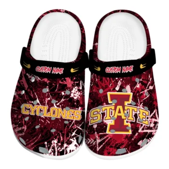 Iowa State Cyclones Clogs - Customized Graffiti Burst Red Black