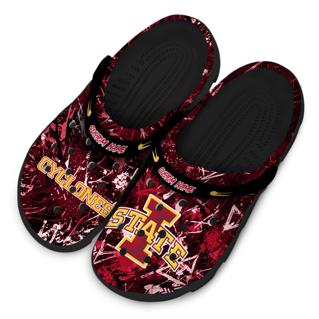 iowa-state-cyclones-clog-customized-graffiti-burst-red-black-latest-model.webp