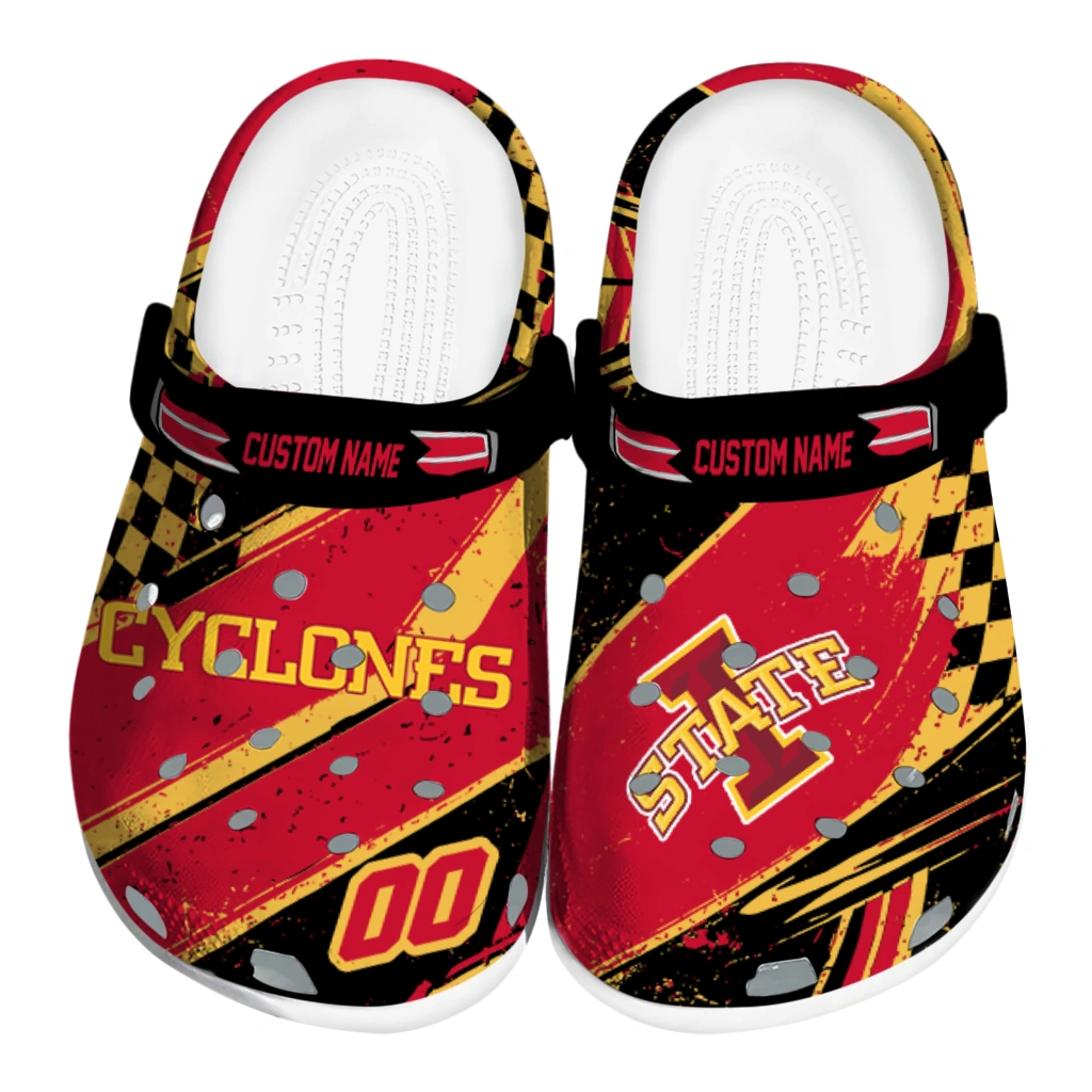 Iowa State Cyclones Clogs - Personalized Circuit Geometry Red Black 1 iowa state cyclones clog personalized checkered streaks red black best selling 1