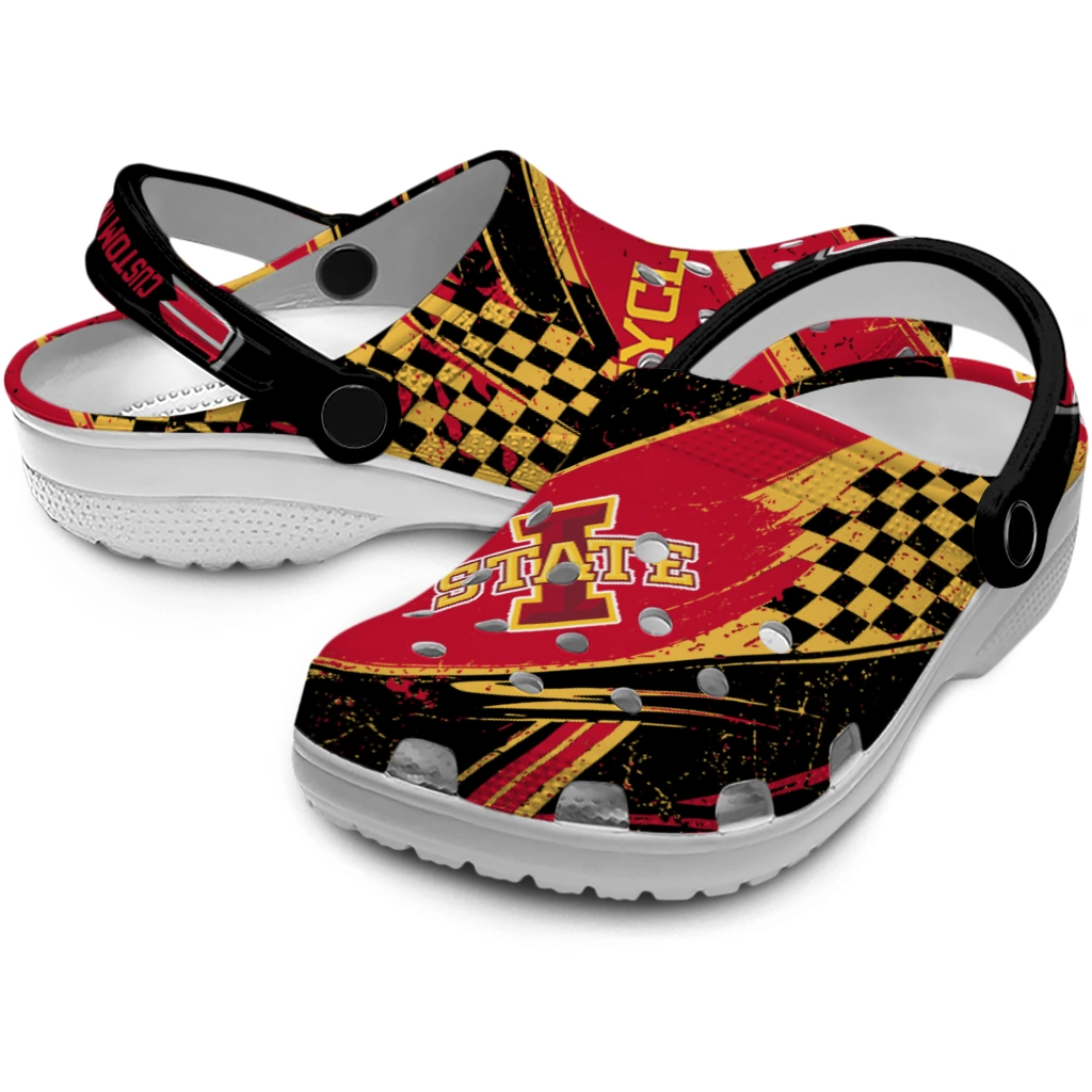 Iowa State Cyclones Clogs - Personalized Circuit Geometry Red Black 3