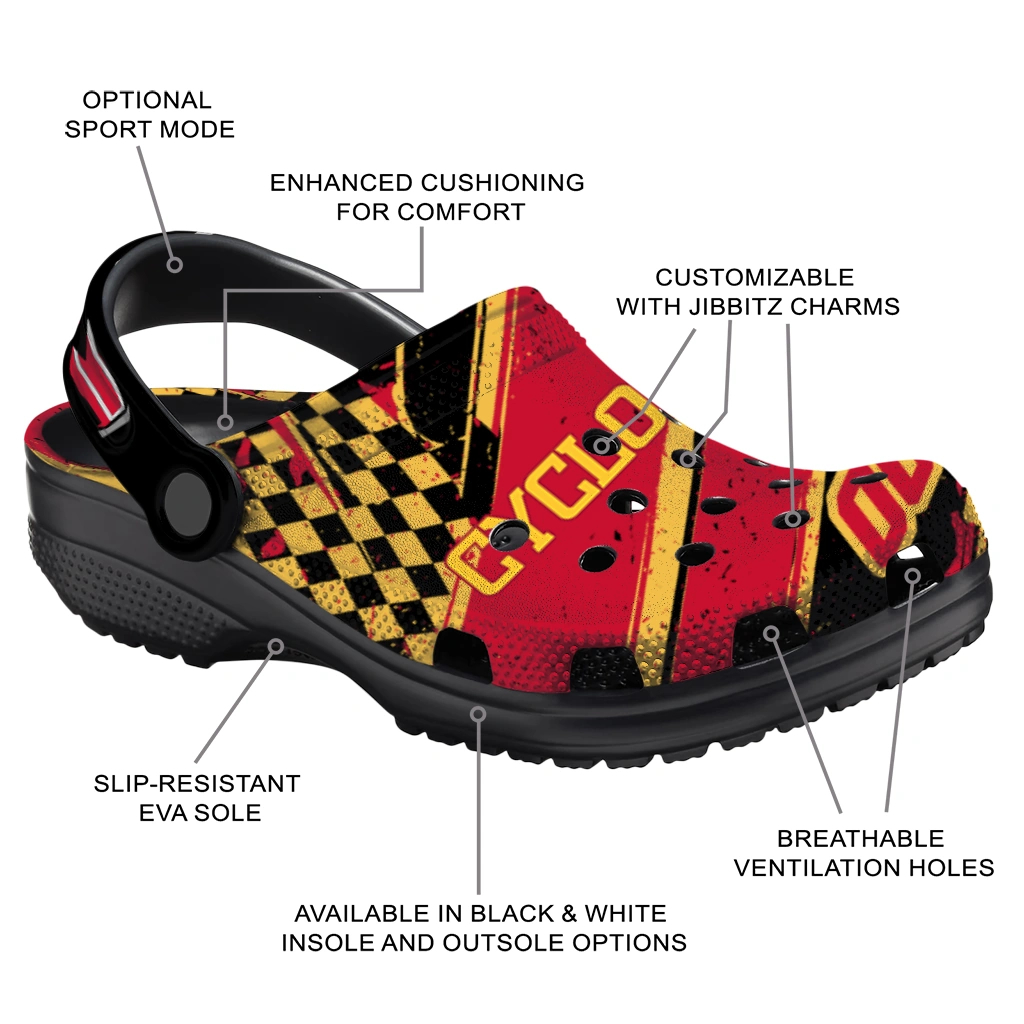 Iowa State Cyclones Clogs - Customized Checkered Streaks Red Black 5