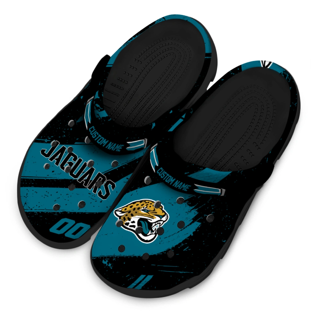 Jacksonville Jaguars Clogs - Custom Checkered Streaks Teal Black 4