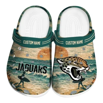 Jacksonville Jaguars Clogs - Personalized Wave Scene Fir Green