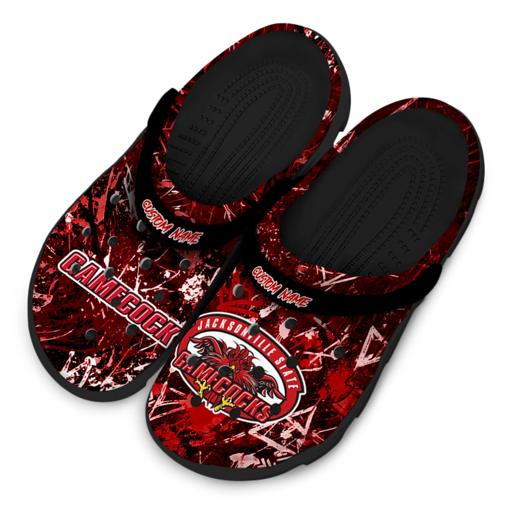 jacksonville-state-gamecocks-clog-customized-graffiti-burst-red-black-latest-model.webp