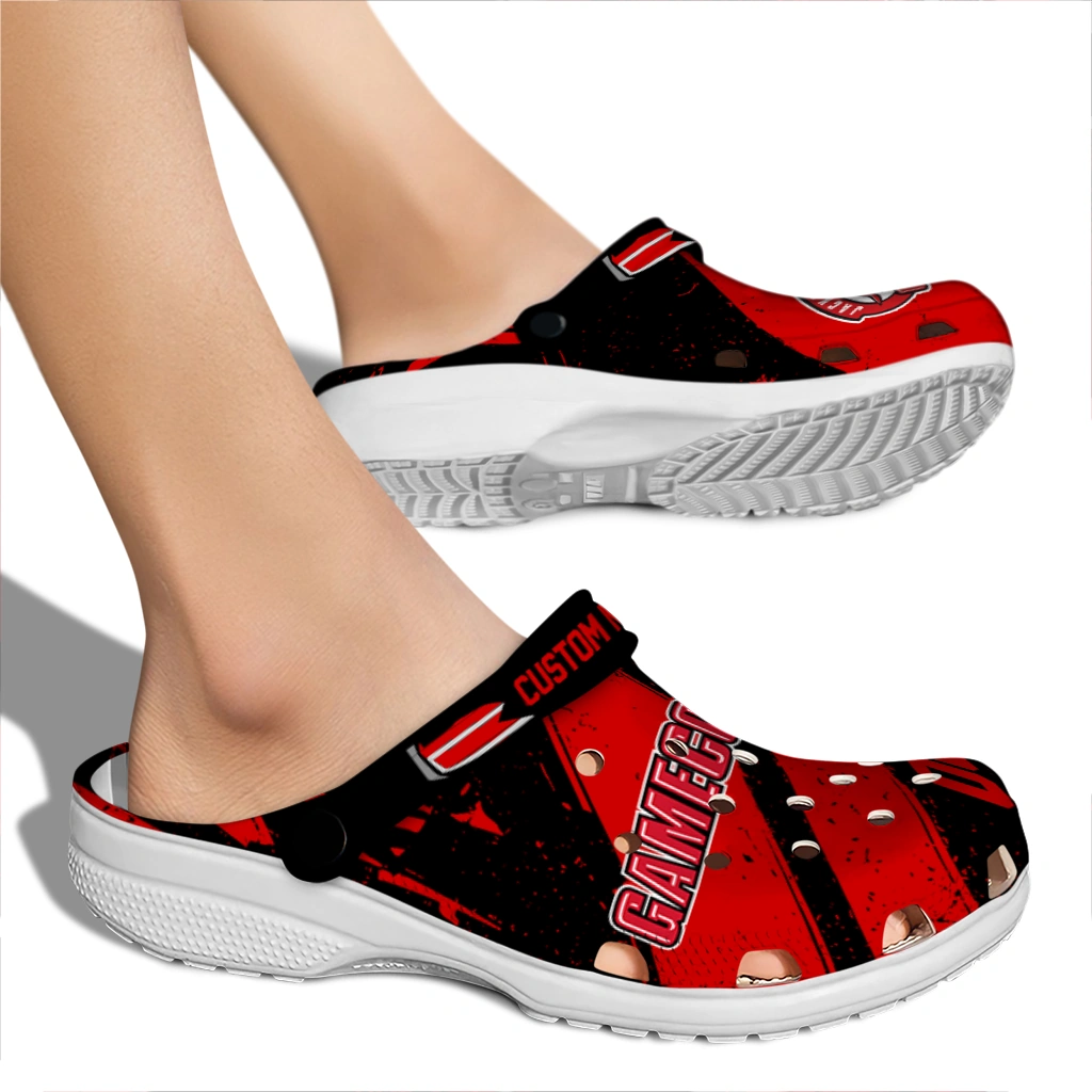 Jacksonville State Gamecocks Clogs - Customized Checkered Streaks Red Black 2