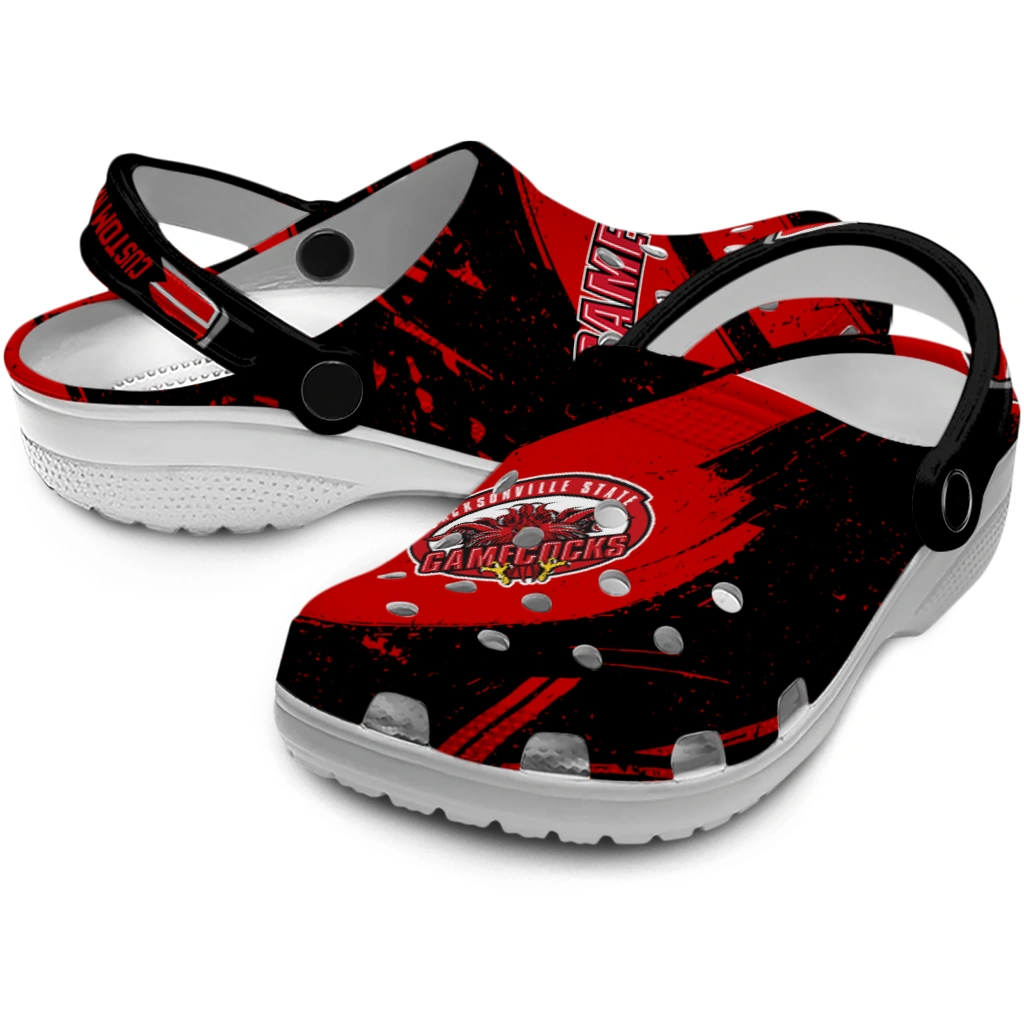 Jacksonville State Gamecocks Clogs - Customized Checkered Streaks Red Black 3