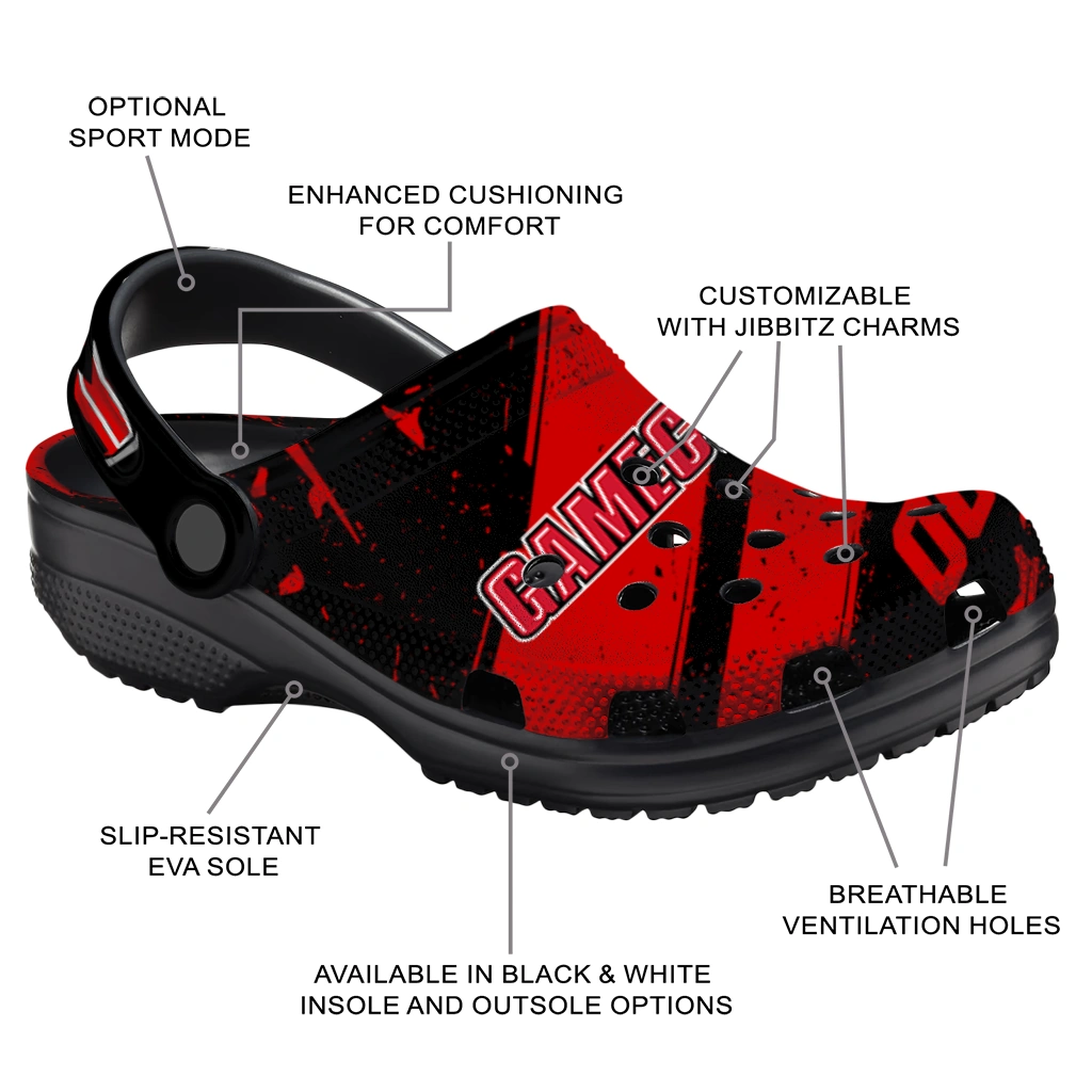 Jacksonville State Gamecocks Clogs - Customized Checkered Streaks Red Black 5