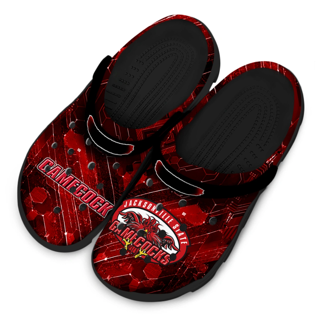 jacksonville-state-gamecocks-clog-personalized-circuit-geometry-red-black-latest-model.webp